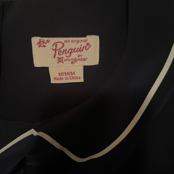 ORIGINAL PENGUIN silk blouse with trompe l'oeil collar and sequin stripe - Picture 4 of 4